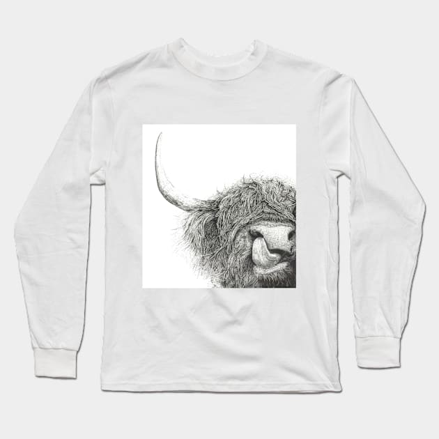 happy hairy highland cow Long Sleeve T-Shirt by David Dots